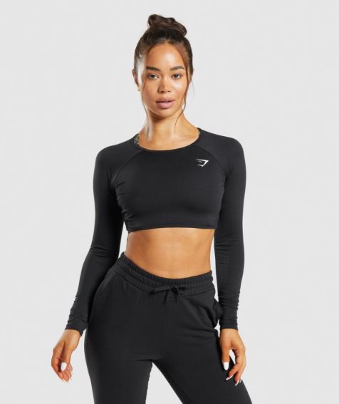 Women's Gymshark Training Long Sleeve Cropped Tops Black | CA 835D01